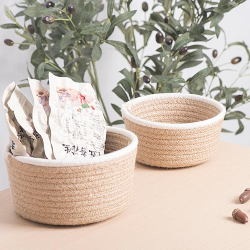 Pack of 3 Natural Linen Rope Woven Baskets Sturdy Woven Basket Collection for Contemporary Home Organizing Needs