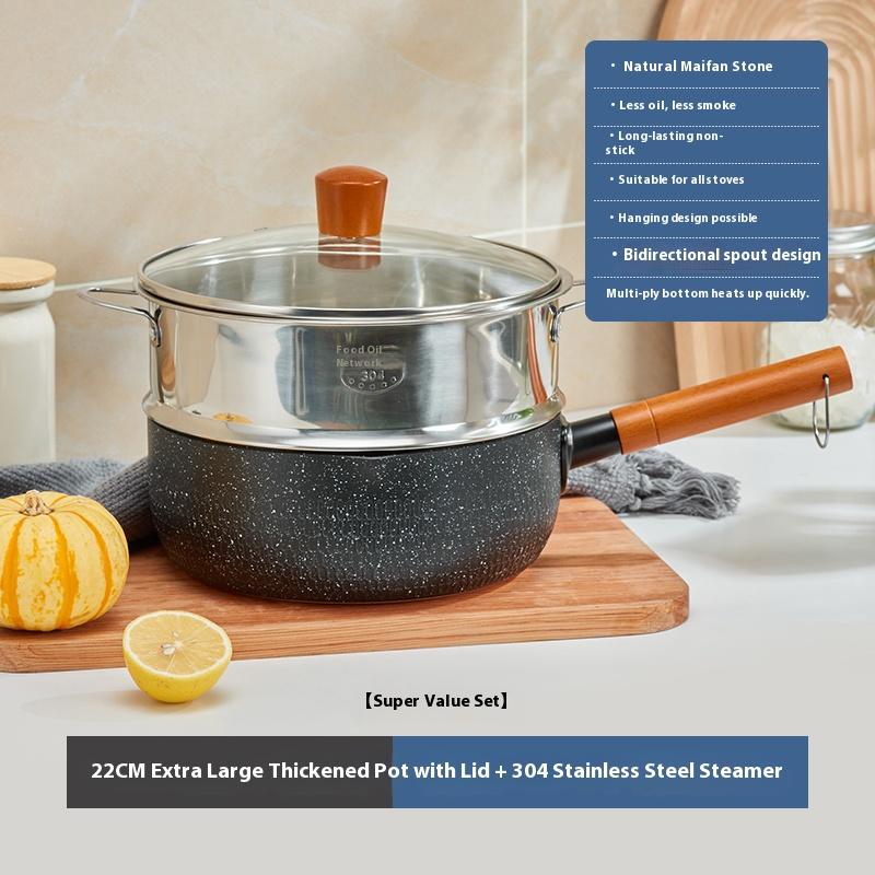 Джанси Сюэ Плоский горшок Горшок для детского питания Интегрированный Маленький молочный горшок для жарки и кипячения Горшок для супа для лапши быстрого приготовления Бытовой антипригарный горшок
