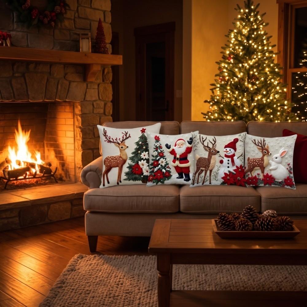 Soft Christmas Pillow Covers Tree Xmas Pillowslip Cartoon Cute Snowman Pillow Cover Home