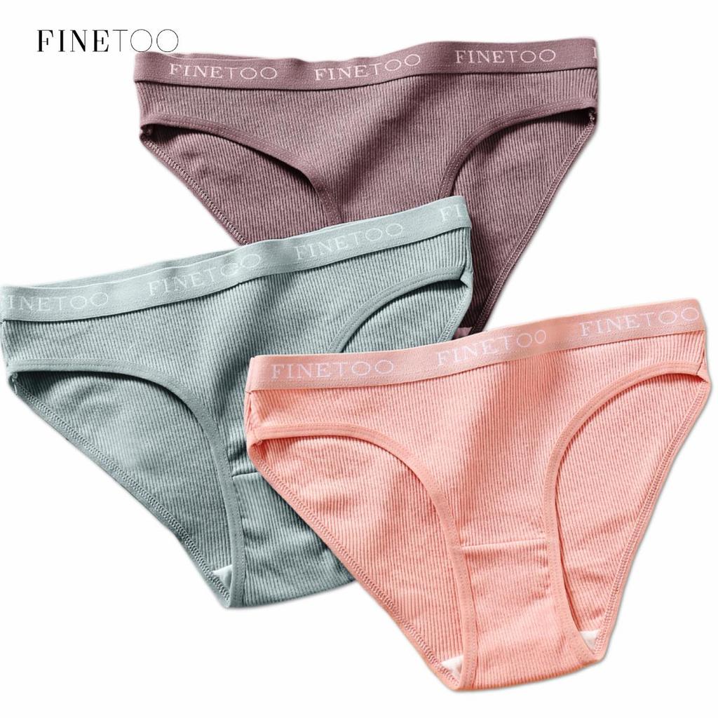 FINETOO 3Pcs/Set Women's Underwear Cotton Panties Sexy Knickers Female Underpants Solid Color Briefs Intimates Women Lingerie M-2XL