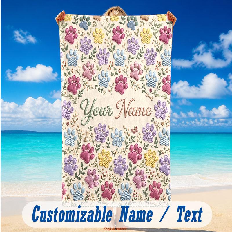 Dog Theme Beach Towel Personalized Custom Name & Text Soft Quick Dry Beach Towel for Swimming Travel