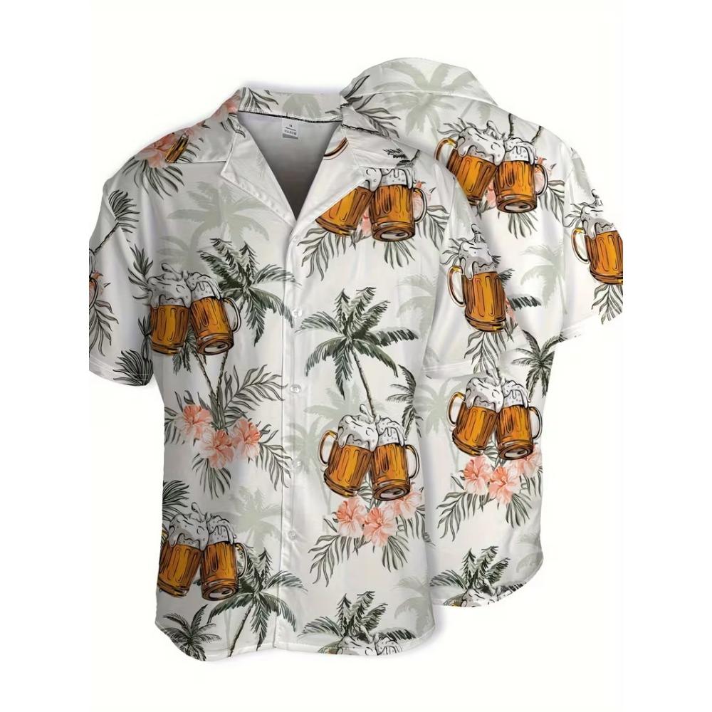 Beer Mug Pattern Print Men's Shirts Hawaii Short Sleeve Top Fashion Streetwear Casual Outdoor Men's and Women's Clothing Blouse