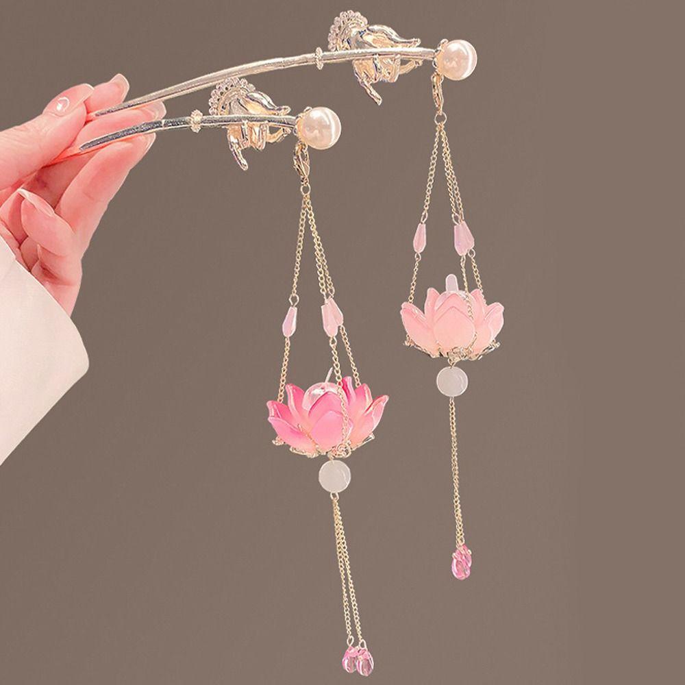 Pearl LED Light Hair Fork Lotus Luminous Lotus Hairpin Headwear Lantern Hair Stick Girls