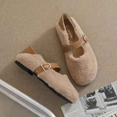 Модные плюшевые туфли женские уличные осенне-зимние теплые туфли Мэри Джейн на мягкой подошве женские туфли на плоской подошве с круглым носком Chaussure Femme