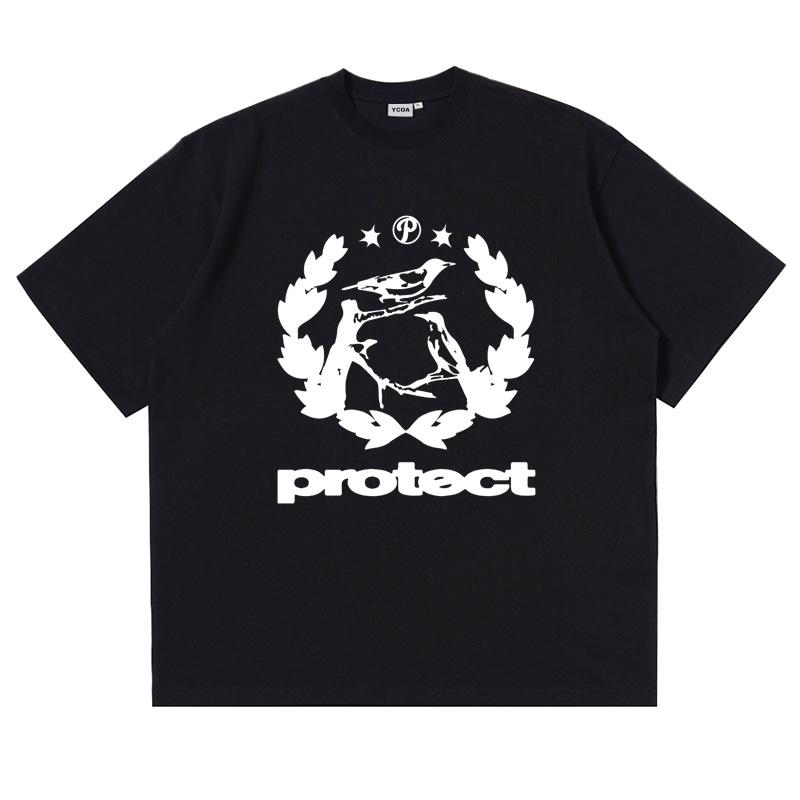 100 Cotton Oversized TShirt Men Bird Graphic Summer Vintage Print Tops Korean Fashion Y2k Streetwear Short Sleeve Tee Clothing