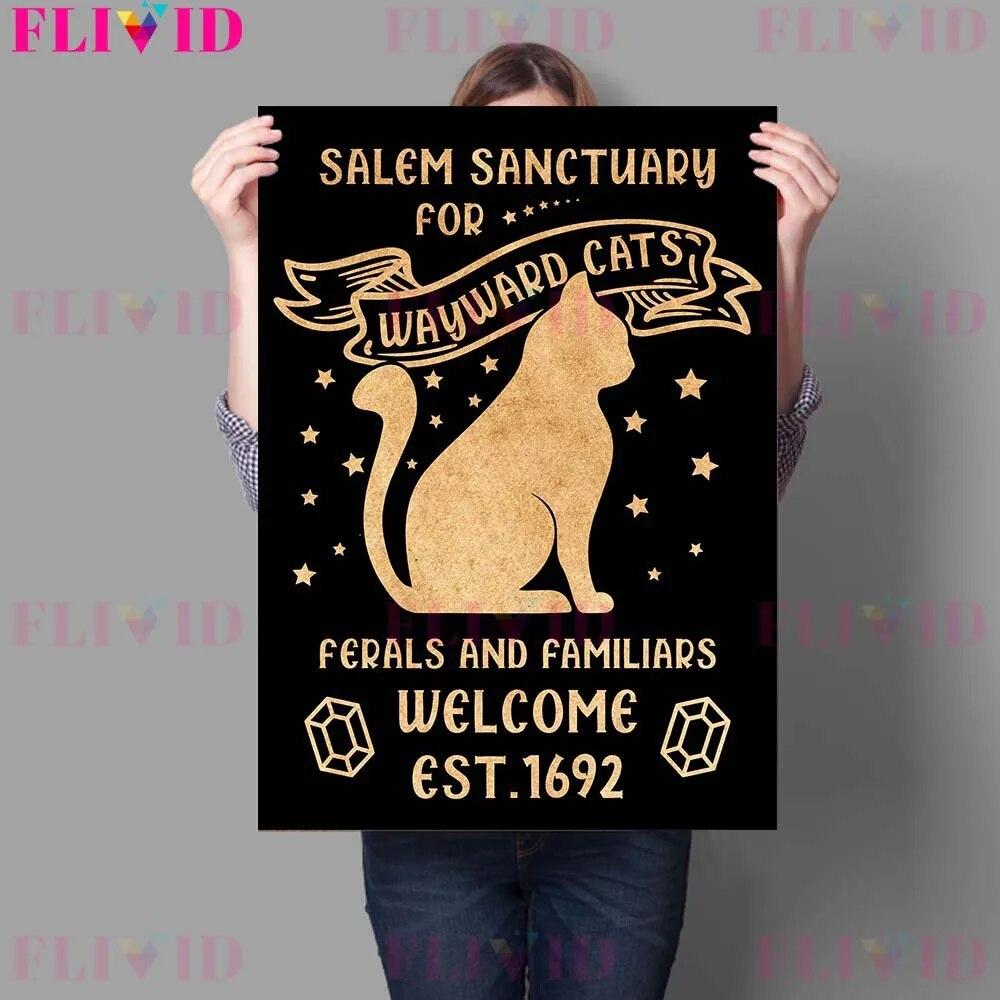 Ведьмы Кухонные правила и травы Волшебные блюда Винтажная настенная живопись на холсте Волшебный знак и кошки Ведьмы заклинания Плакат с принтом без рамки