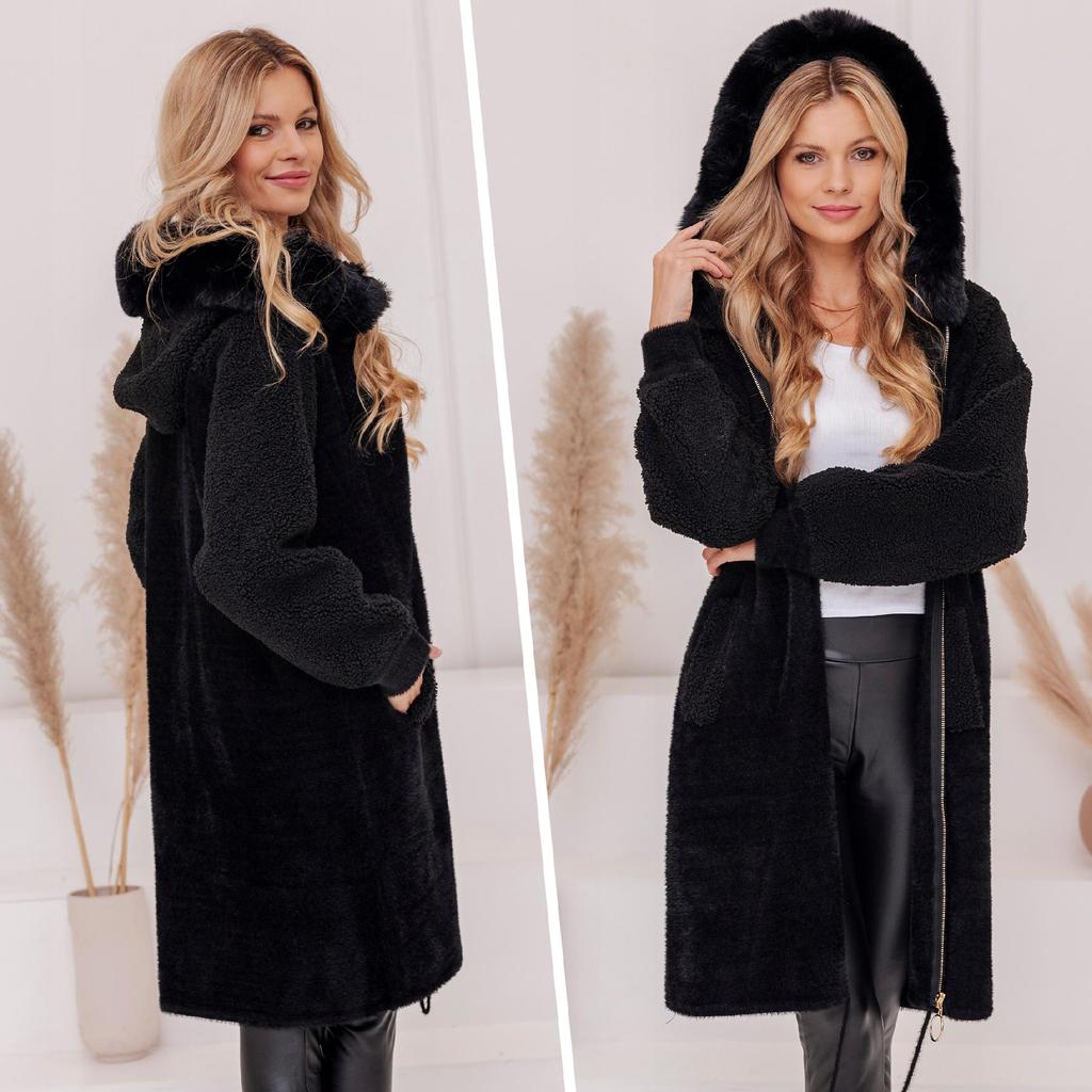 Long Warm Alpaca Sheepskin Wool Coat Warm Alpaca Hooded Bottle Green