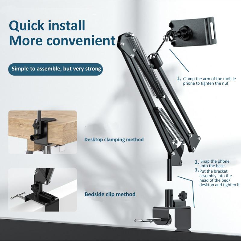 OUTMIX 360Degree Long Arm Tablet Holder Stand for 4 To 11inch Tablet Smartphone Bed Desktop Lazy Holder Bracket Support for iPad