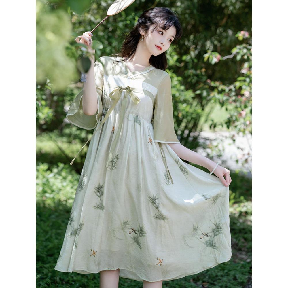 Летнее свежее художественное улучшение в китайском стиле Хань Элемент V-образным вырезом Фея Платье