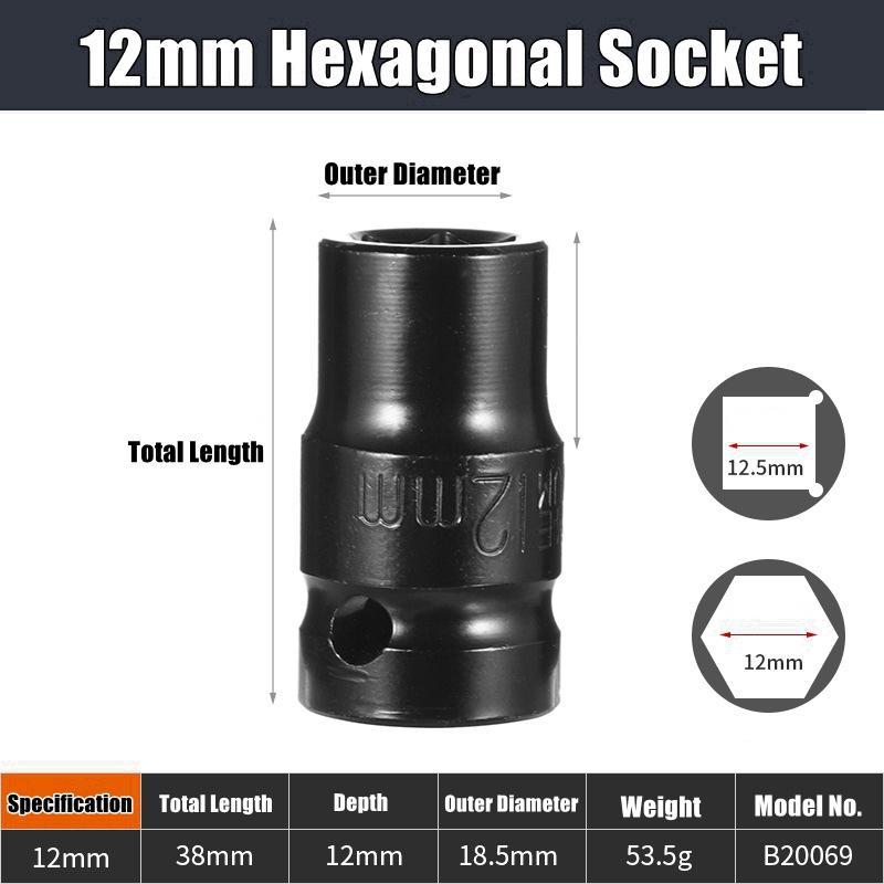 Набор глубоких ударных головок 1/2" Привод Метрический ключ Черная головка Глубокая ударная головка Пневматическая головка Инструменты для снятия шин