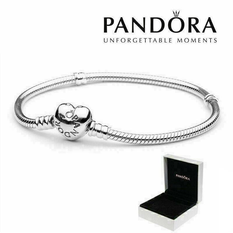 Stylish And Romantic Pandora Heart Clasp Charm Bracelet With Snake Chain And Box