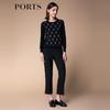 PORTS Women's Geometric Knit Wool Round Neck Sweater