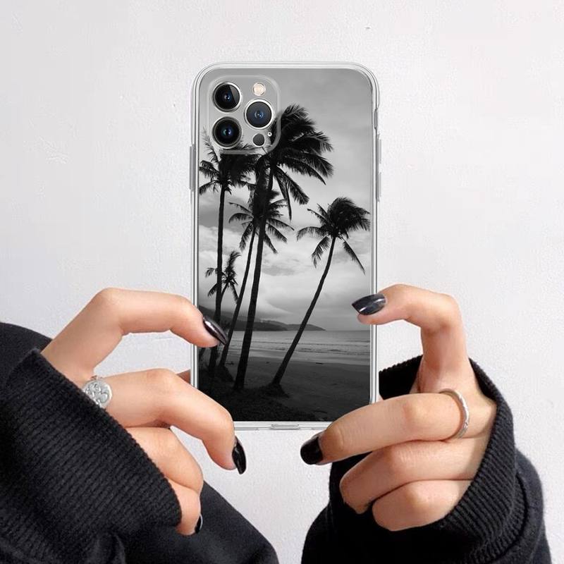 Черно-белые пальмовые листья пальмы Чехол для телефона Для iPhone 14 13 12 11 Pro Max XS X XR SE 2020 6 7 8 Plus Mini Прозрачный корпус