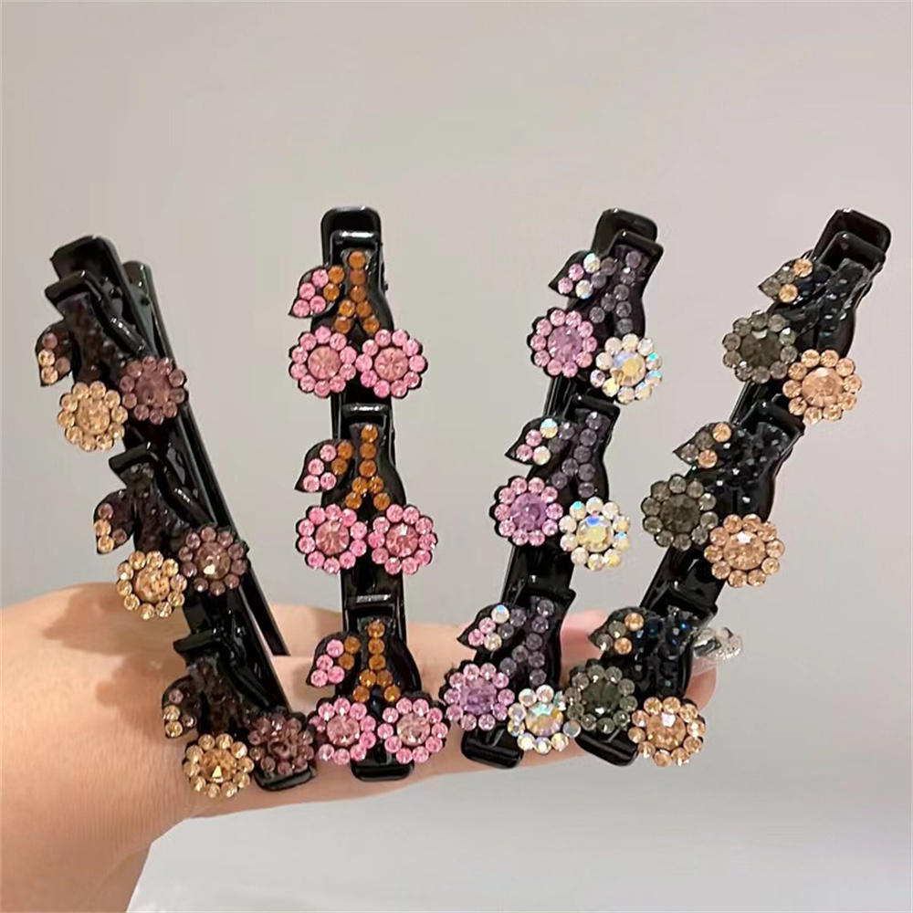 Double Bangs Braided Barrettes Hairpins Sparkling Crystal Stone Braided Hair Clips Women Girls Headwear Hair Styling Accessories
