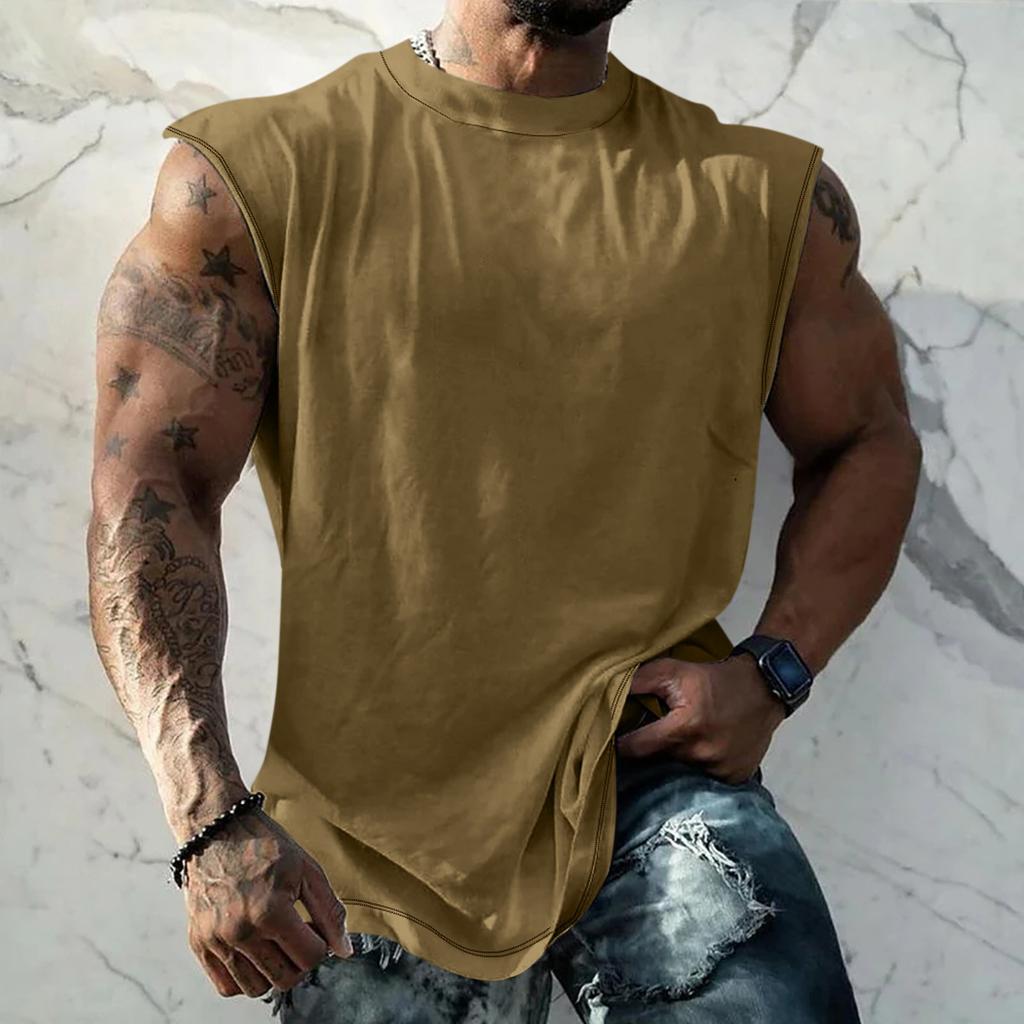 Летний мужской однотонный поглощающий пот дышащий жилет без рукавов с принтом и расширяющимся плечом