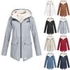 Women Plus Size Plush Solid Stripe Rain Jacket Outdoor Plus Waterproof Hooded Raincoat Windproof