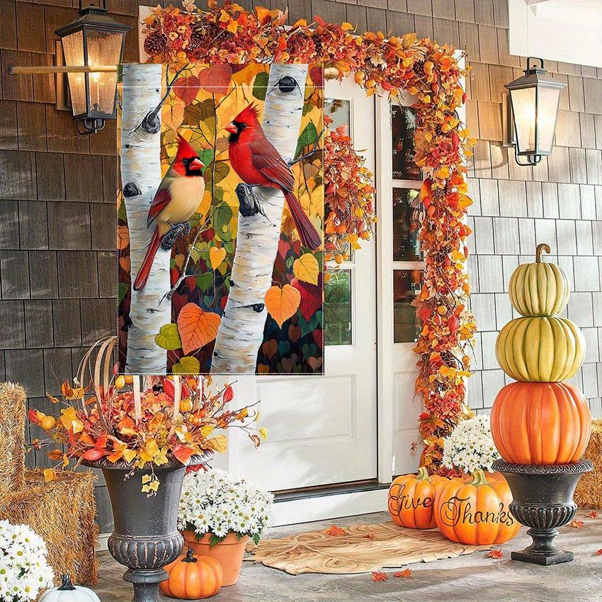 Welcome Thanksgiving Garden Flag - Autumn Cardinal & Maple Leaf Design Double-Sided Outdoor Decor for Door and Yard