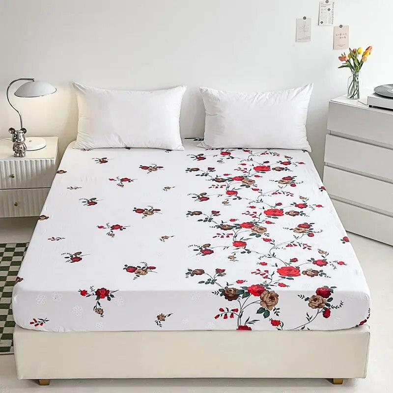 European Style Floral Pattern,100% Cotton,Bed Sheet With Elastic Band160x200,No Pillowcase,Soft Breathable,133x72 Fabric