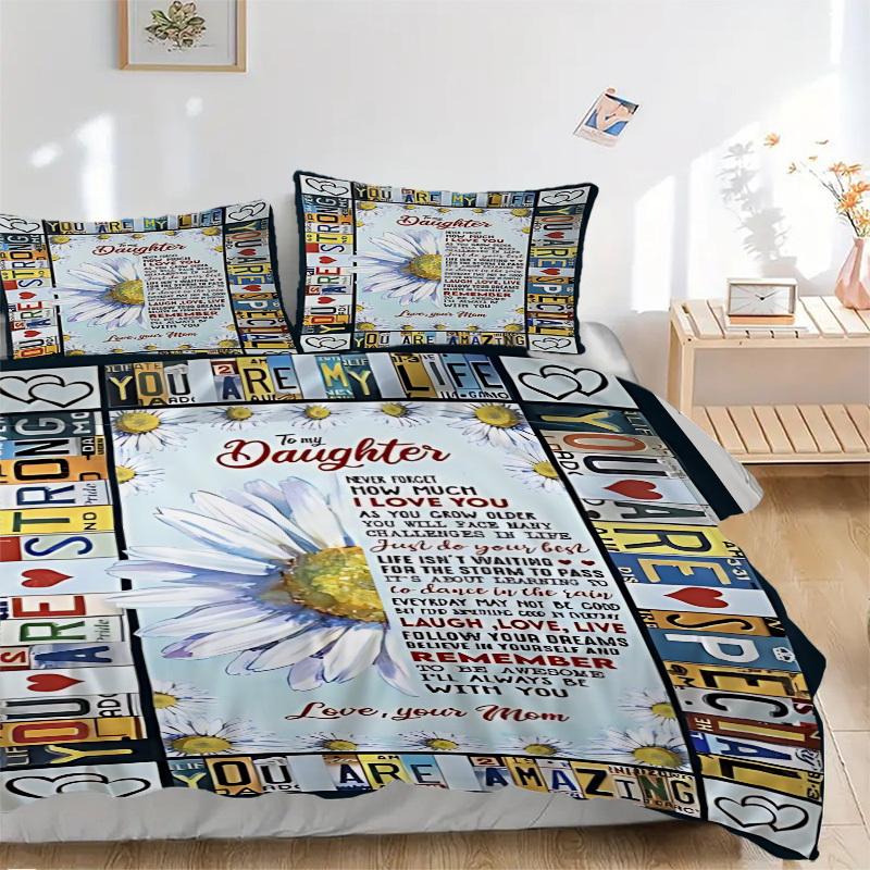 3pcs Daughter Love Quote Duvet Cover Set, Soft Comfortable Duvet Cover,Guest Room (1*Duvet Cover + 2*Pillowcase, Without Core) yy251104168
