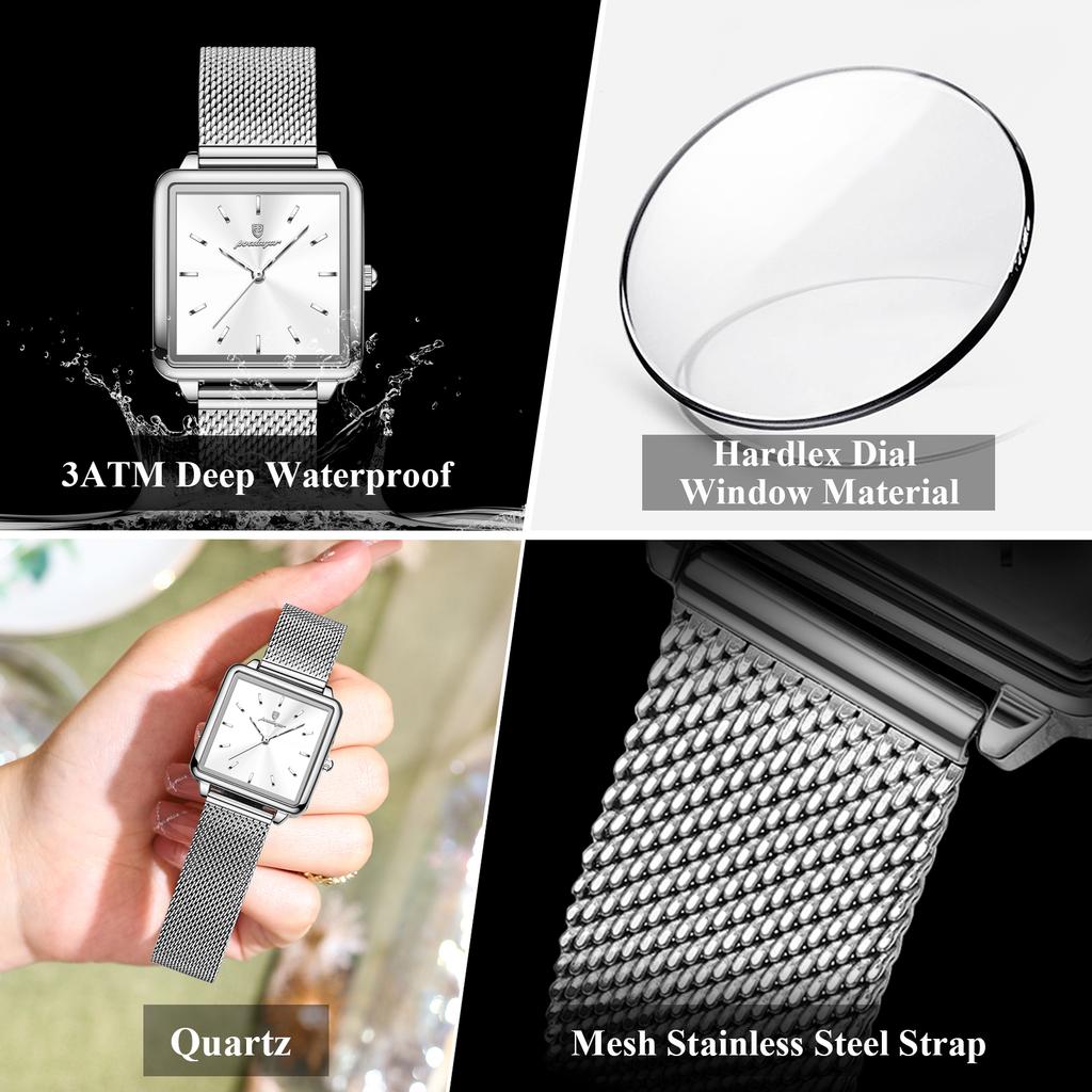 POEDAGAR Top Exquisite Ladies Clock Waterproof Stainless Steel Woman Wristwatch Square Quartz Elegant Women's Watches Reloj Gift
