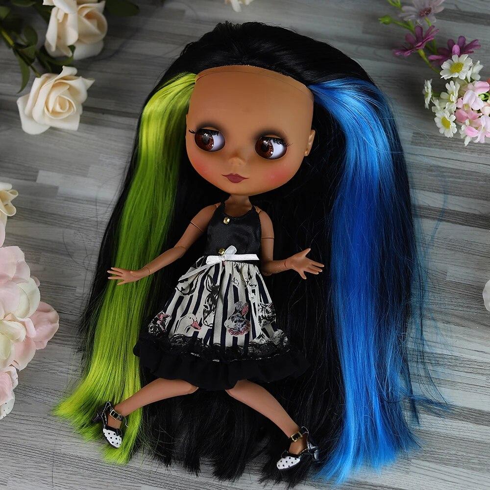 ICY DBS Blyth Doll Ball Joint Body Colorful Hair Black Skin Matte Face Nude Doll and Set Doll Dress Up Game Gift Fot Girl