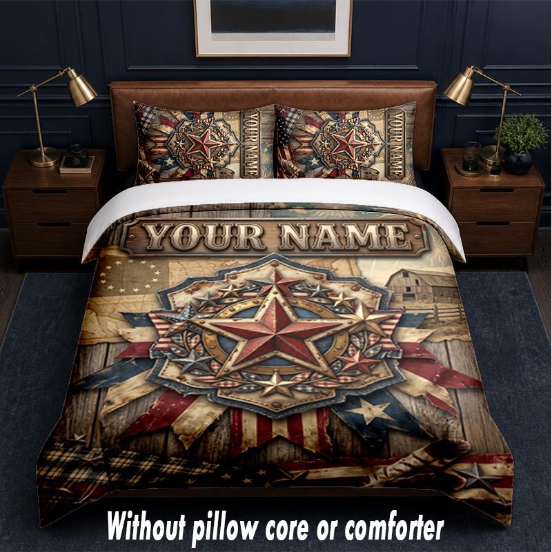 American Patriotic Theme Custom Text Or Name 3Pcs Bedding Set,1 Flat Sheet & 2 Pillowcases Personalized Home Bedding