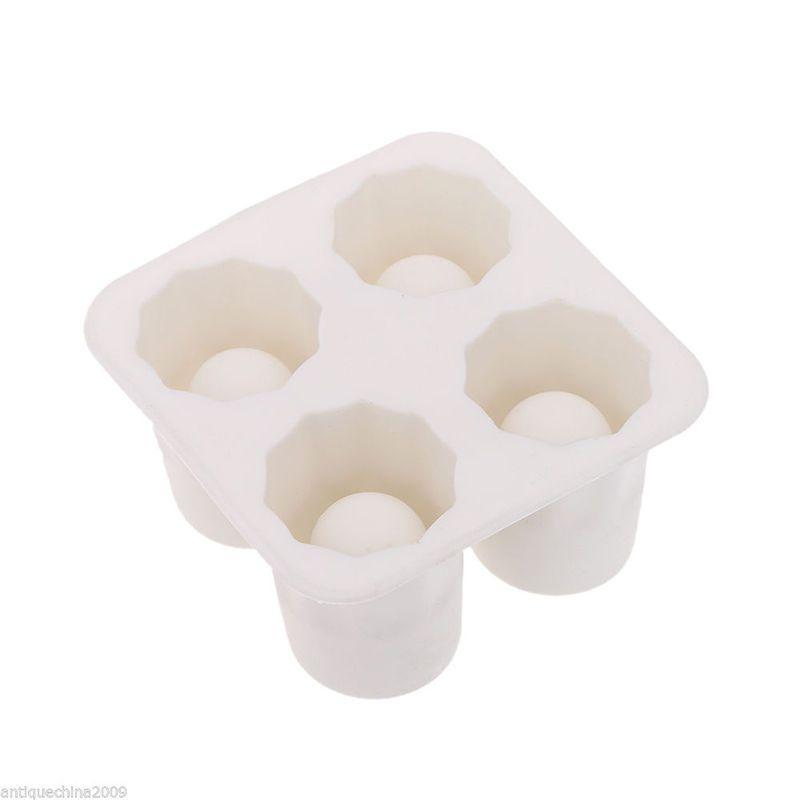 Durable 4-cup Ice Cube Shot Silicone Shooters Glass Freeze Molds Tray For Parties