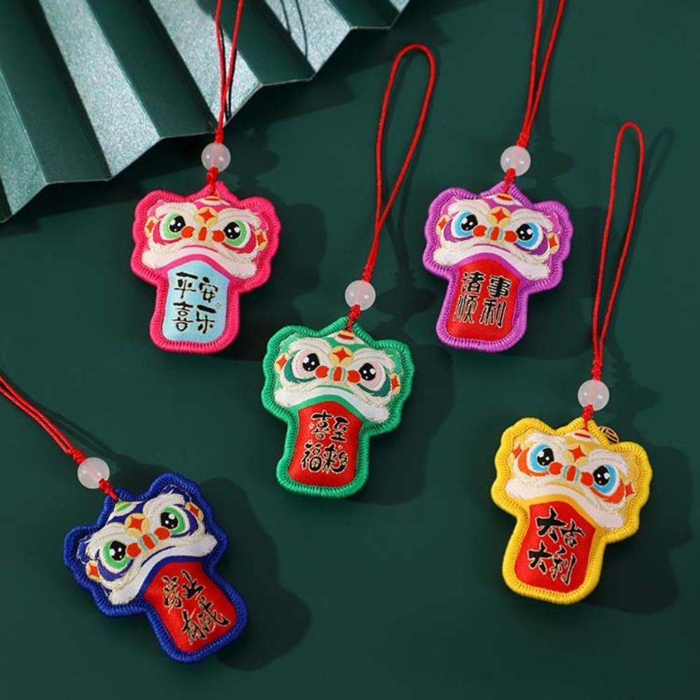 Chinese Style Lion Dance Embroidered Pendant Awakened Lion Hanging Decoration Temple Safe Amulet