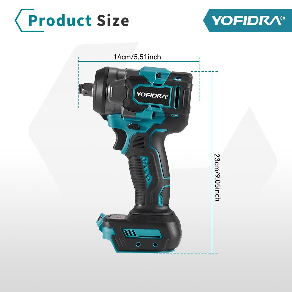 Yofidra 1200 Н.м бесщеточный электрический ударный гайковерт 1/2'' аккумуляторная отвертка для ремонта автомобиля 5 передач электроинструмент для аккумулятора Makita 18 В