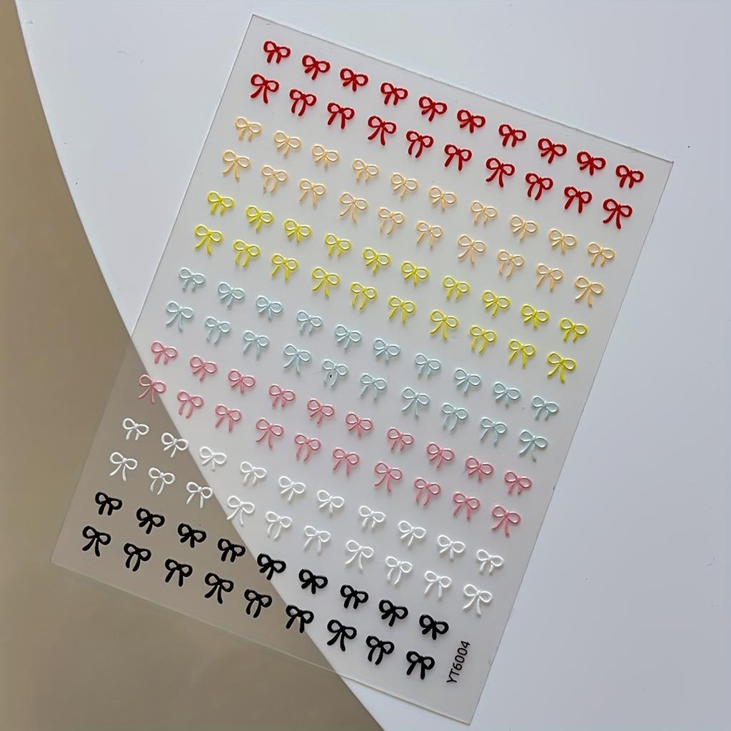 1pc Embossed Colorful Bow Nail Stickers, Multicolor Simple Decoration Decals for DIY Nails Small Bow Patterns