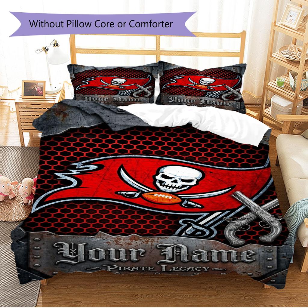 Name Custom Tampa Bay Buccaneers Pattern Bedding Set Quilt Cover Pillowcase Home Decor Gift (1 * duvet cover + 2 * pillowcase, without core)