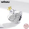 Настоящее серебро 925 пробы принцесса лебедь циркон подвески подходят браслет кулон DIY ожерелье
