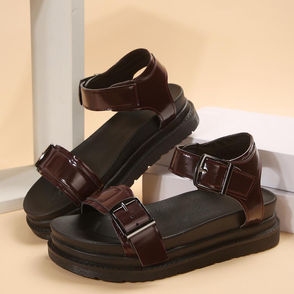 2024 Summer New Solid Color Thick-soled Belt Buckle Casual Beach Sports Sandals Female Manufacturer