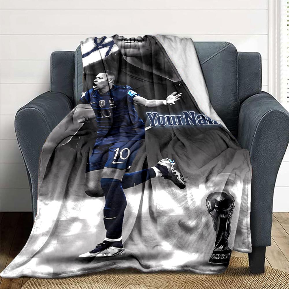 Mbappe Personalized Text Blanket Lightweight Personalized Blanket Comfortable Great for Bed Home Decor Office Nap Ideal for All Seasons