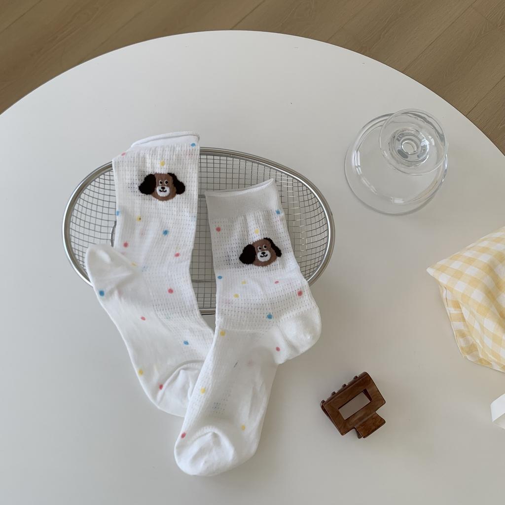 Cute Cat Short Medium Tube Socks Thin Striped Versatile Mesh Breathable Curled Socks