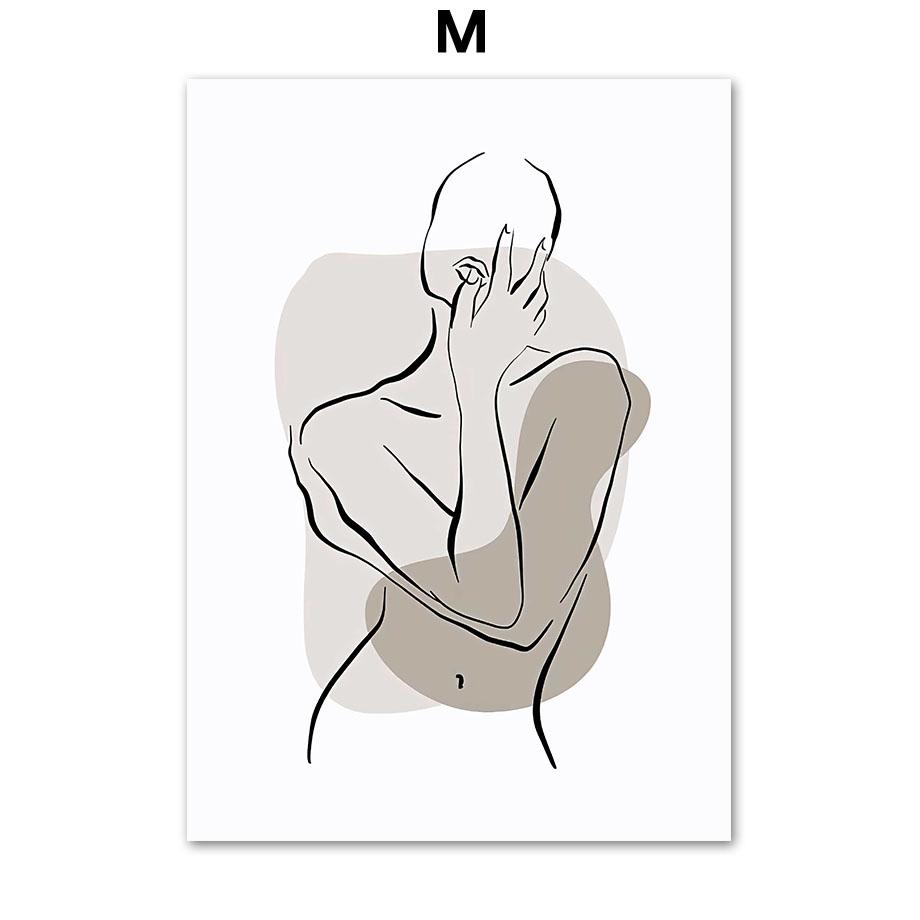 Цветок, лист, девушка, ручная геометрия, абстрактные черные, бежевые постеры и принты, настенная живопись на холсте, картины для декора гостиной