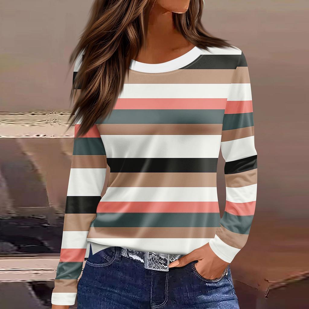 Женская модная повседневная свободная футболка с разрезом и круглым вырезом с длинным рукавом с принтом, женский топ