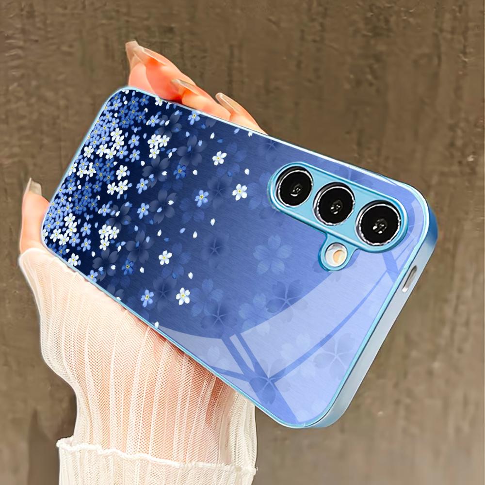 Сине-белые цветы Чехол для телефона для Samsung Galaxy S26 S25 S24 S23 S22 FE Ultra Plus Встроенное стекло ощущение голого телефона Мужчины женщины