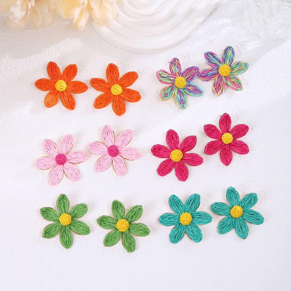 Аксессуары для ушей из рафии, серьги-гвоздики в форме цветка, вечерние серьги-подсолнухи