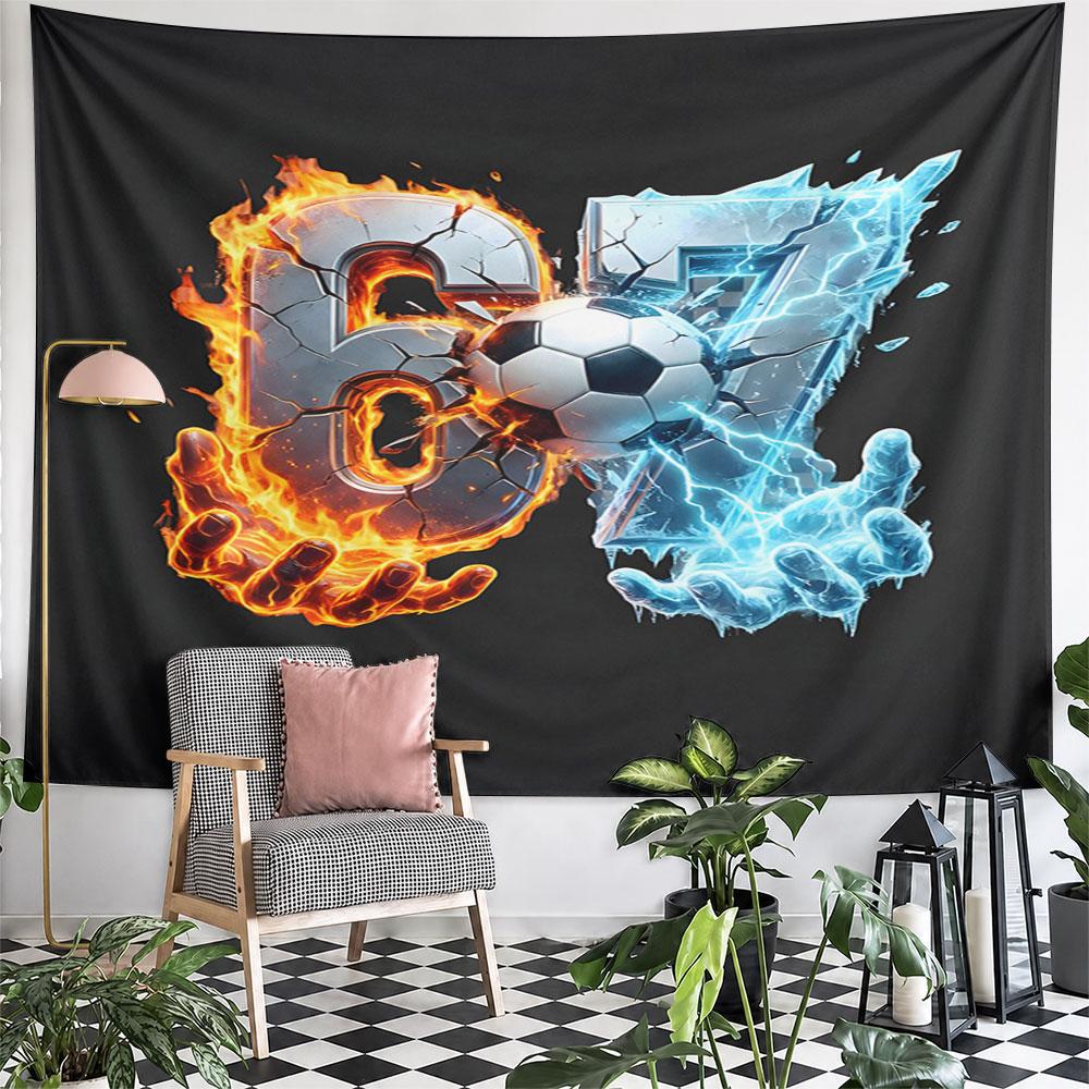 "Fire and Ice Soccer Design" Pattern Wall Hanging Tapestry Decorative Tapestry Home Decor for Bedroom and Living Room