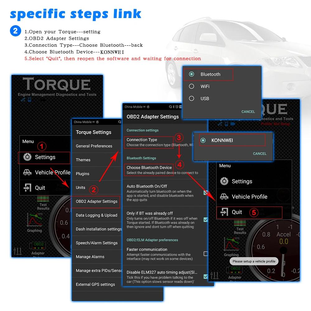 KONNWEI Bluetooth 5.0 PIC18f25k80 ELM327 V1.5 OBD2 OBD 2 Сканер ELM 327 V 1.5 Инструмент для диагностики автомобиля для Android/IOS PK Vgate iCar2