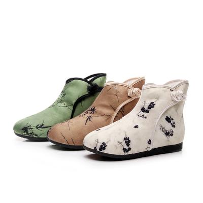 [Junzhu] 2024 зима новые старинные хлопковые сапоги Ханьфу элемент Хань внутренняя высота увеличение национальный стиль печать вышитые женские туфли