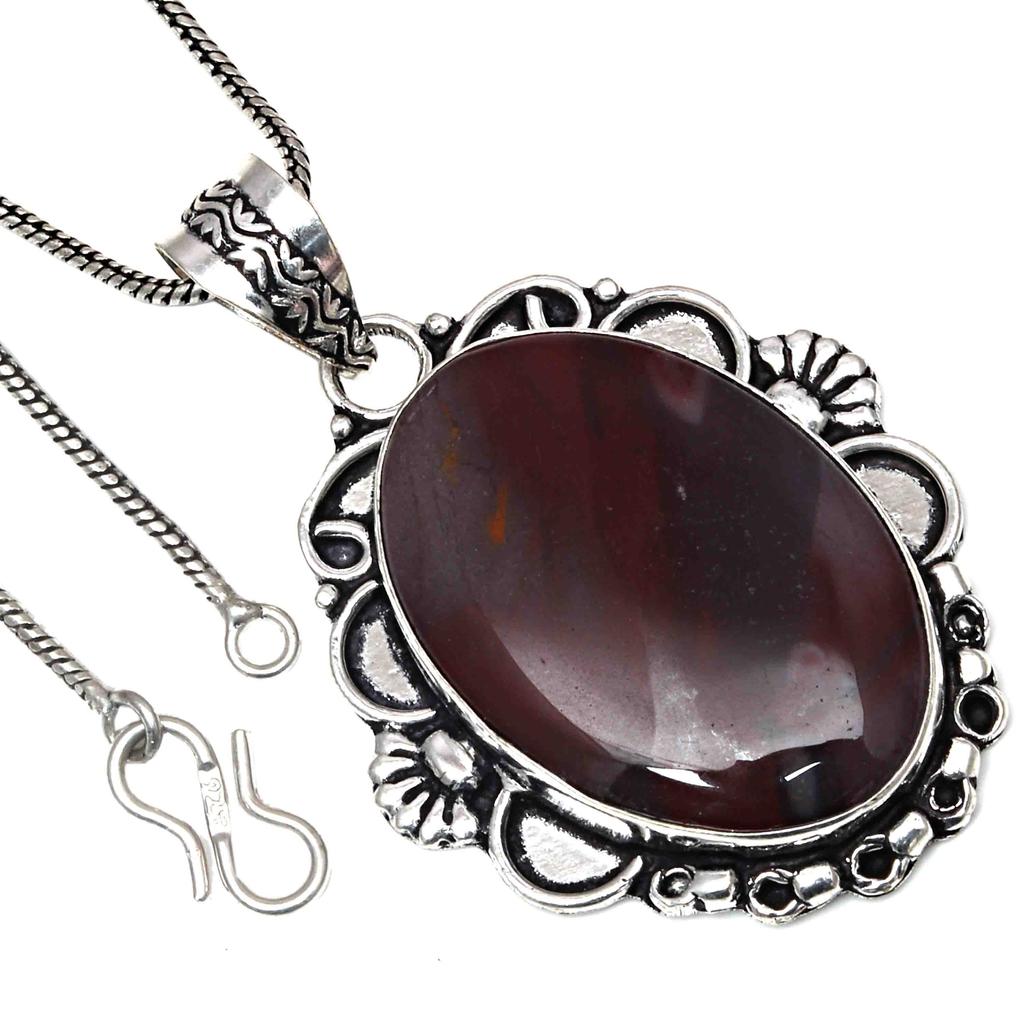 Pendant Banded Agate Gemstone Handicraft Valentine'Day Silver Jewelry 2.5"
