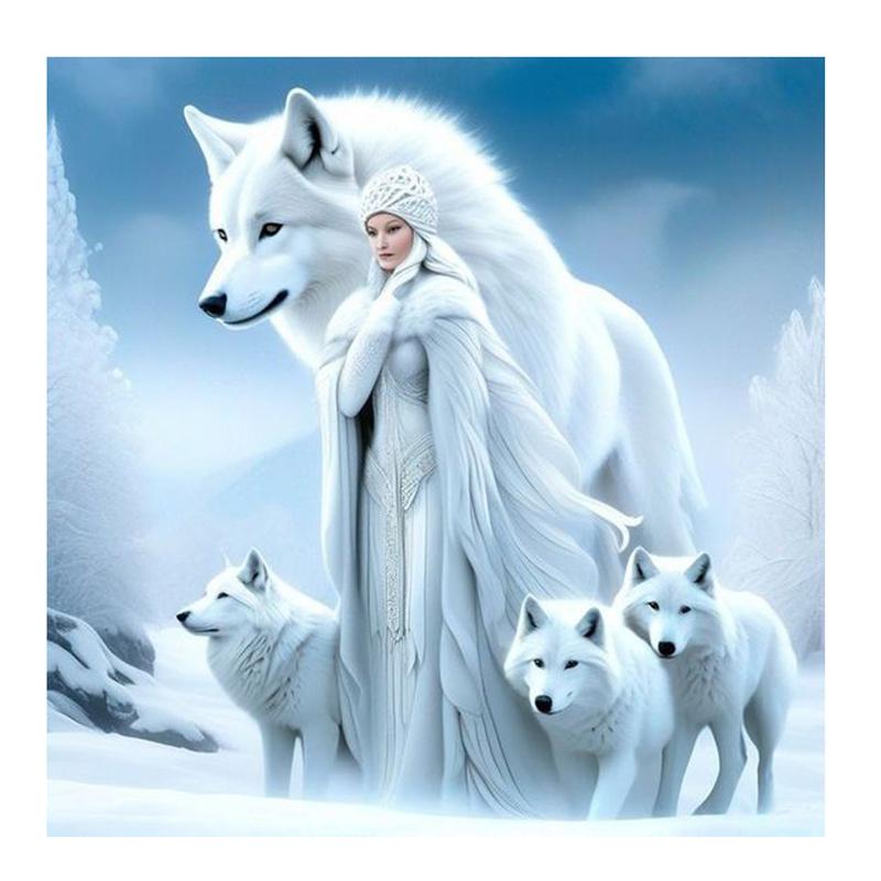 5D DIY Алмазная картина, вышивка крестом, женщина и белый волк, полный квадратный набор для вышивки алмазами, мозаика, ремесла, украшение для дома, подарок