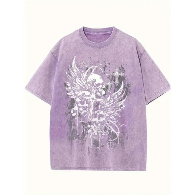 Dark Punk - Style Skulls And Wings, Cyber Punk Style. Daily Prize Claim. A Retro Trendy Crew Neck Short Sleeve Top