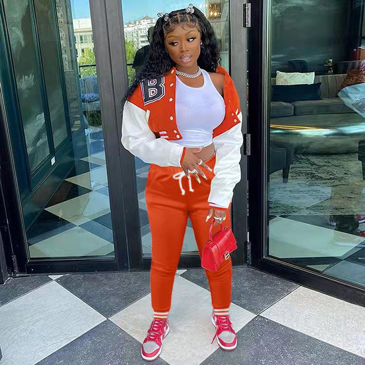 Adogirl повседневный бейсбольный комплект из двух предметов, осенний женский спортивный костюм, топ с длинными рукавами + узкие брюки, одинаковые наряды, уличная одежда