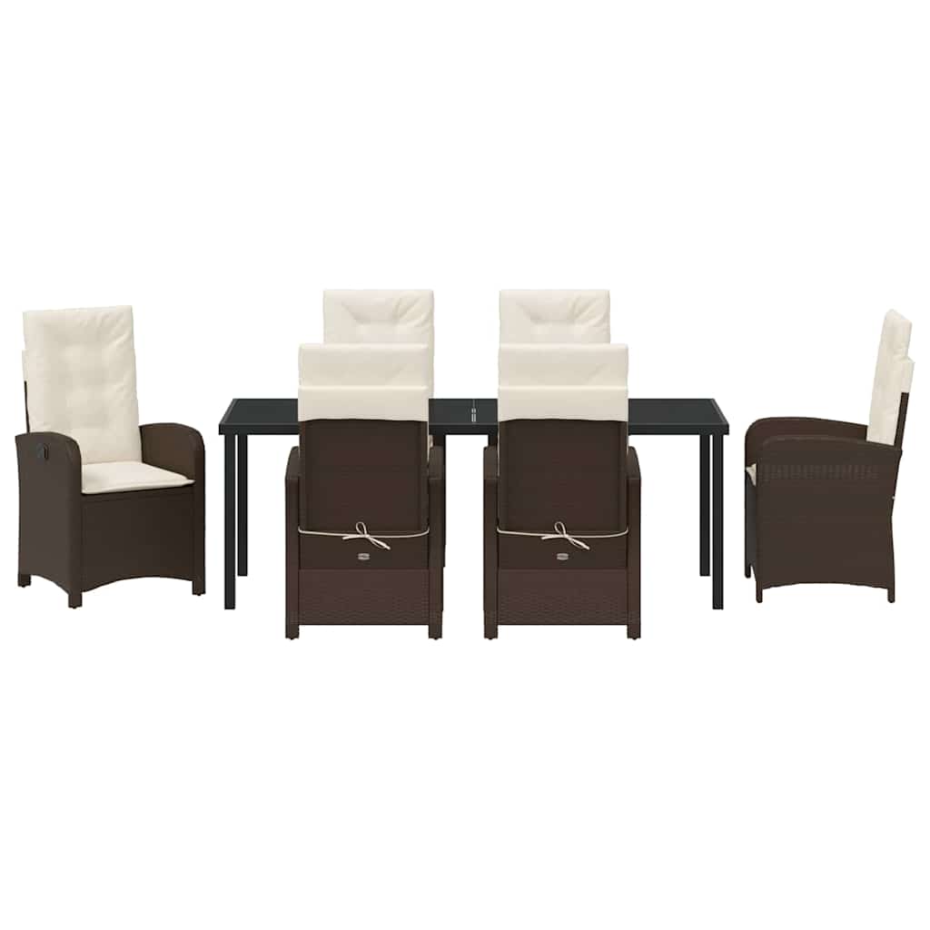 Garden Dining Set with Cushions 7 pcs Brown Poly Rattan