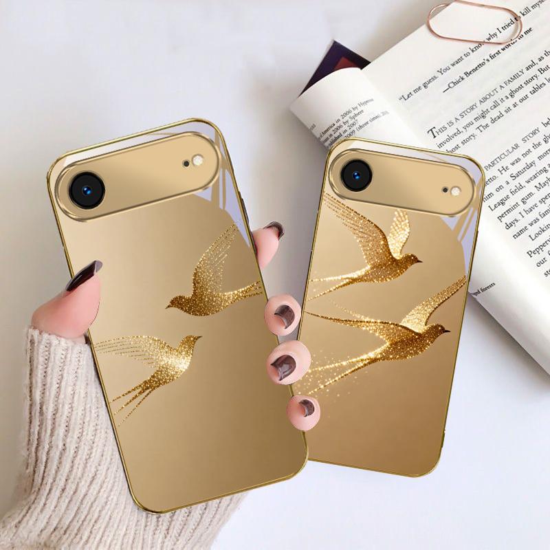 Золотая летящая птица Для IPhone 17 Pro Max 16 17 Pro 15 Pro 14 13 Plus 12 Mini 11 Pro Max XR 16E 17 Air Золотой стеклянный чехол для телефона