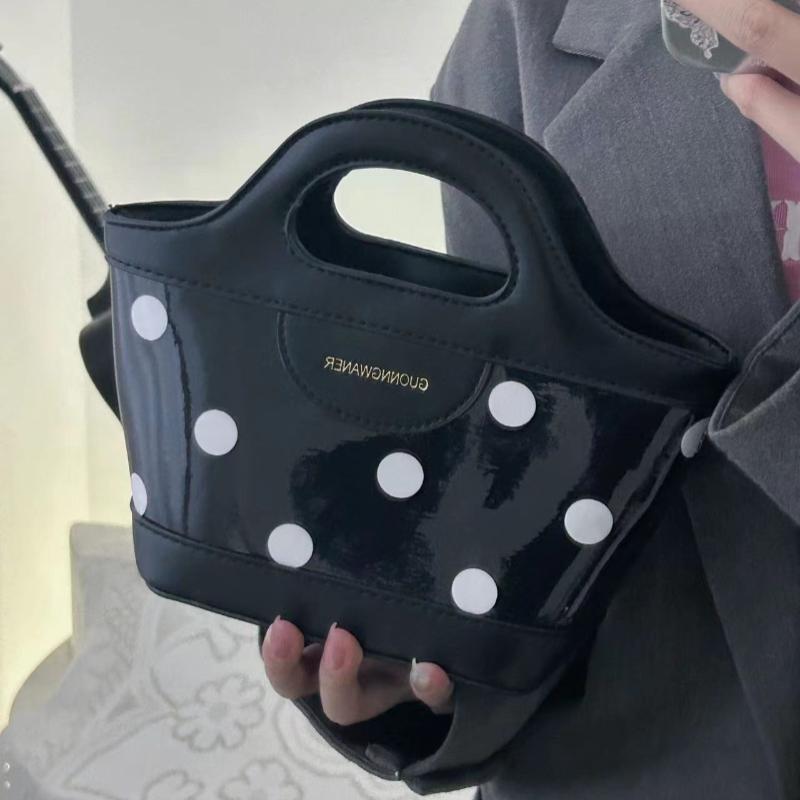 Новое поступление, модная женская маленькая сумка через плечо, черная сумка из искусственной кожи, женская сумка в горошек, повседневная сумка-корзина с верхней ручкой