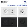 EIOMR 16A Израильская настенная розетка, порт для зарядки USB C/USB A, Белый Черный Огнестойкая панель из ПК Одиночная Двойная Израильская розетка